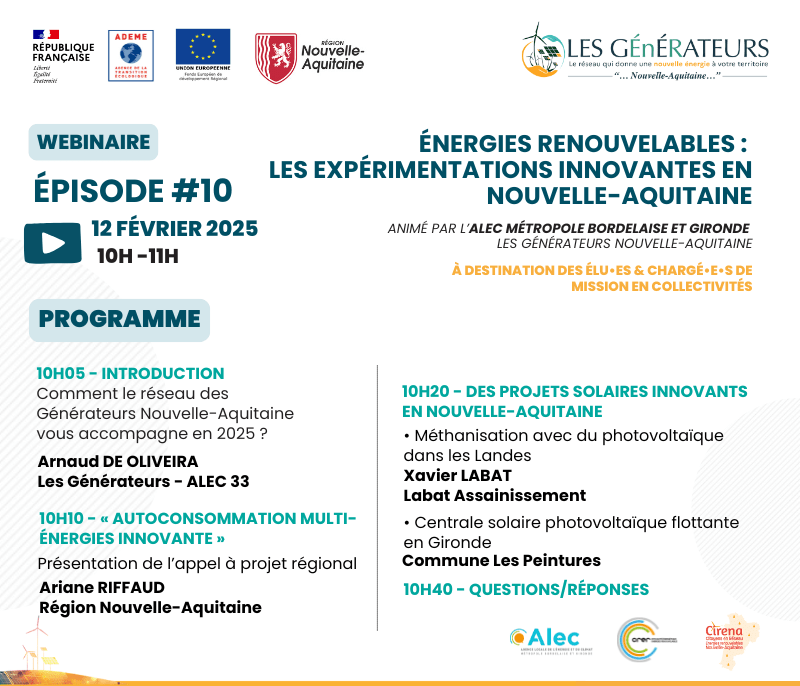 12 FÉVRIER 2025 - Webinaire ＂ Énergies renouvelables :  les expérimentations innovantes en Nouvelle-Aquitaine＂