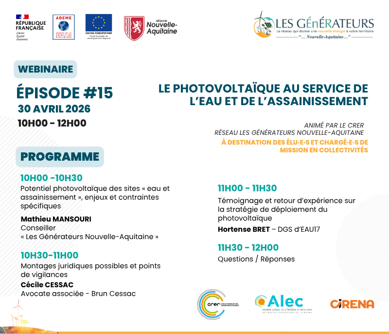 JEUDI 30 AVRIL 2026 - Webinaire ＂Le photovoltaïque au service de l'eau et de l'assainissement＂